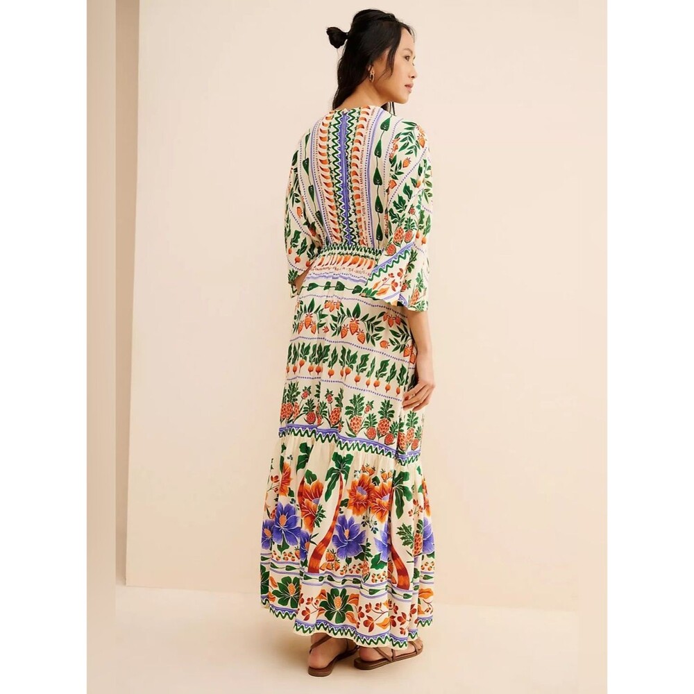 FARM Rio for Anthropologie Printed V-Neck Kaftan Maxi Cut-Out Dress Size Small - Picture 2 of 15